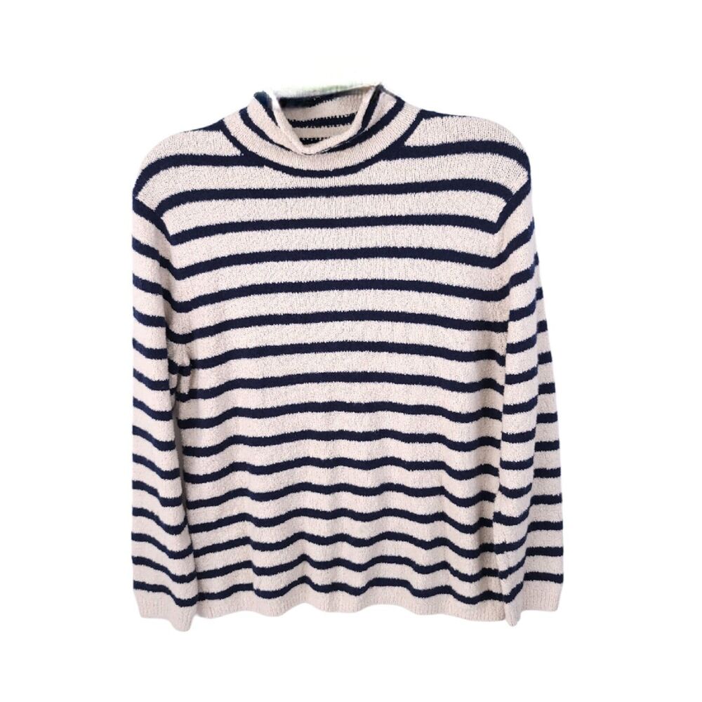 J Crew Sweater Womens Medium Pullover Stretch Knit Striped Top Mock Neck Cozy